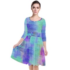 Watercolor Wash Quarter Sleeve Waist Band Dress