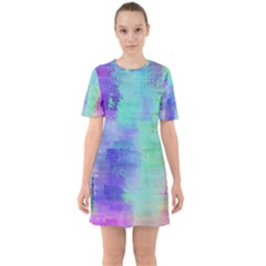 Watercolor Wash Sixties Short Sleeve Mini Dress