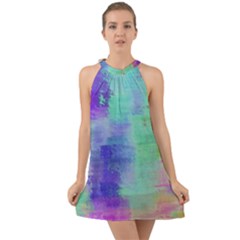 Watercolor Wash Halter Tie Back Chiffon Dress by blkstudio