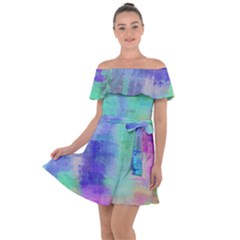 Watercolor Wash Off Shoulder Velour Dress