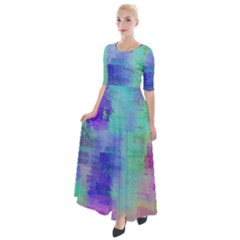 Watercolor Wash Half Sleeves Maxi Dress