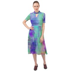 Watercolor Wash Keyhole Neckline Chiffon Dress