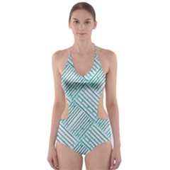 Wood Texture Diagonal Pastel Blue Cut-out One Piece Swimsuit by Mariart