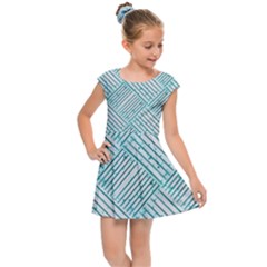 Wood Texture Diagonal Pastel Blue Kids  Cap Sleeve Dress