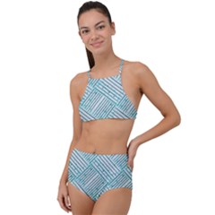 Wood Texture Diagonal Pastel Blue High Waist Tankini Set by Mariart