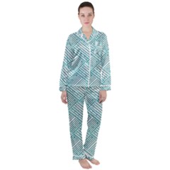 Wood Texture Diagonal Pastel Blue Satin Long Sleeve Pyjamas Set