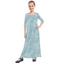 Wood Texture Diagonal Pastel Blue Kids  Quarter Sleeve Maxi Dress