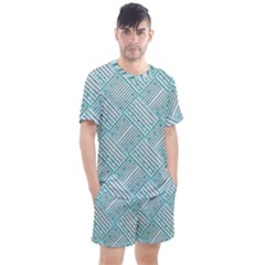 Wood Texture Diagonal Pastel Blue Men s Mesh Tee And Shorts Set