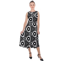 Black White Pattern Midi Tie-back Chiffon Dress by Bajindul