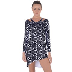 Black White Pattern Asymmetric Cut-out Shift Dress