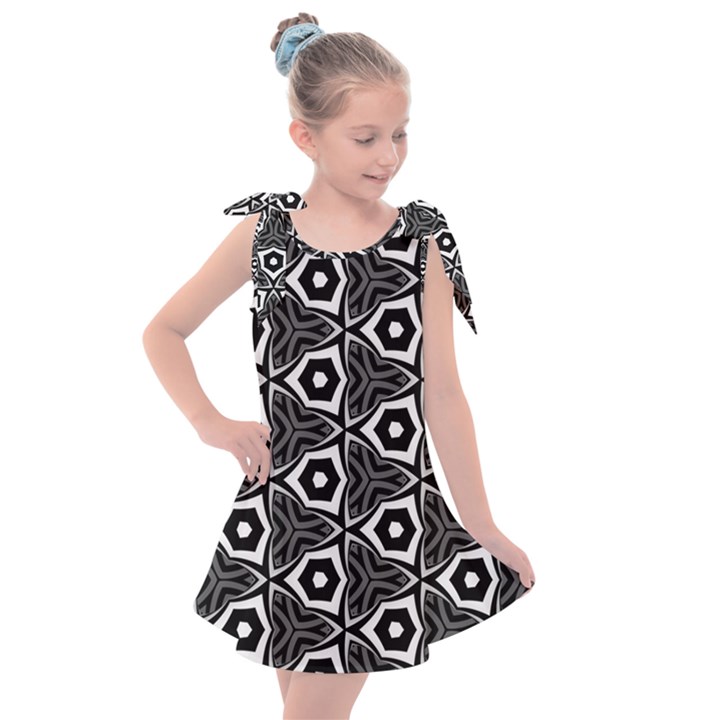 Black White Pattern Kids  Tie Up Tunic Dress