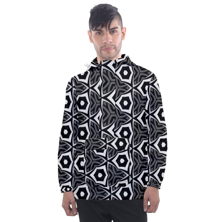 Black White Pattern Men s Front Pocket Pullover Windbreaker