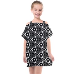 Black White Pattern Kids  One Piece Chiffon Dress