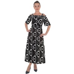 Black White Pattern Shoulder Straps Boho Maxi Dress 