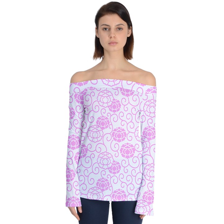 Spring Flowers Plant Off Shoulder Long Sleeve Top