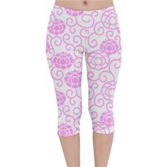 Spring Flowers Plant Velvet Capri Leggings 