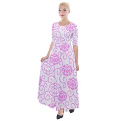 Spring Flowers Plant Half Sleeves Maxi Dress