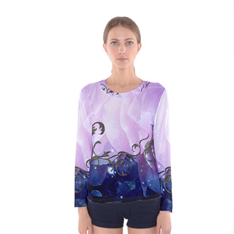 Elegant Floral Design Women s Long Sleeve Tee by FantasyWorld7