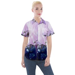 Elegant Floral Design Women s Short Sleeve Pocket Shirt