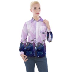 Elegant Floral Design Women s Long Sleeve Pocket Shirt