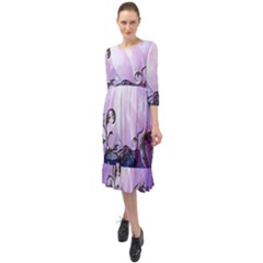 Elegant Floral Design Ruffle End Midi Chiffon Dress by FantasyWorld7