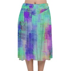 Watercolor Wash Velvet Flared Midi Skirt