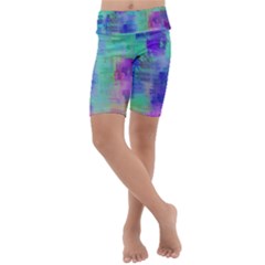 Watercolor Wash Kids  Lightweight Velour Cropped Yoga Leggings