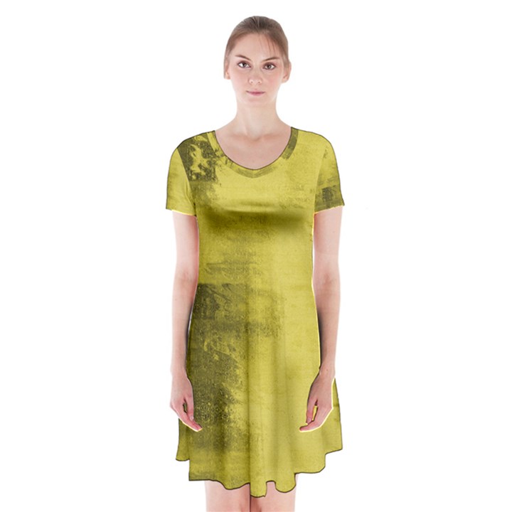 Watercolor Wash - Yellow Short Sleeve V-neck Flare Dress