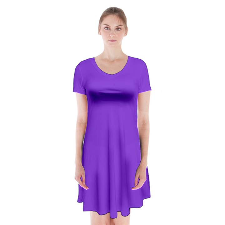 Violet Purple Short Sleeve V-neck Flare Dress