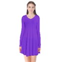 Violet Purple Long Sleeve V-neck Flare Dress View1