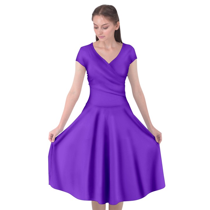 Violet Purple Cap Sleeve Wrap Front Dress