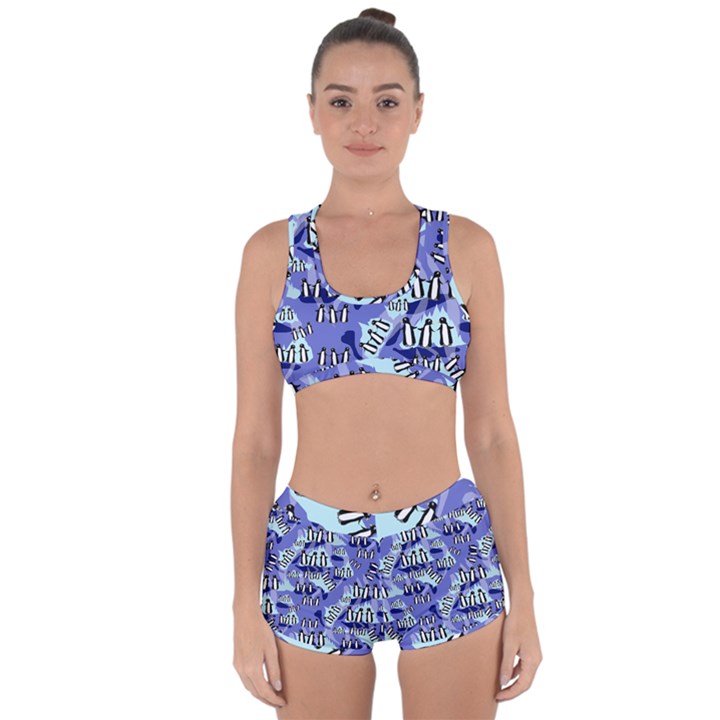 Penguins Pattern Racerback Boyleg Bikini Set