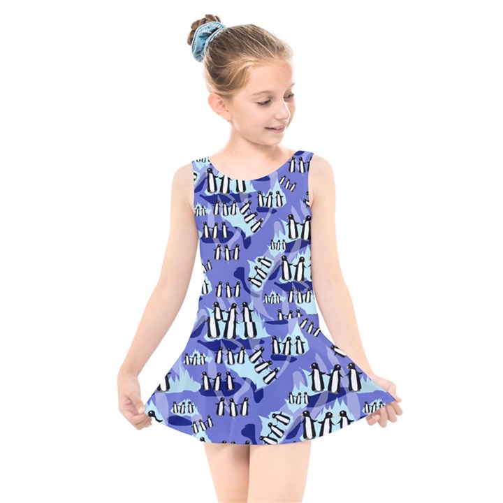 Penguins Pattern Kids  Skater Dress Swimsuit