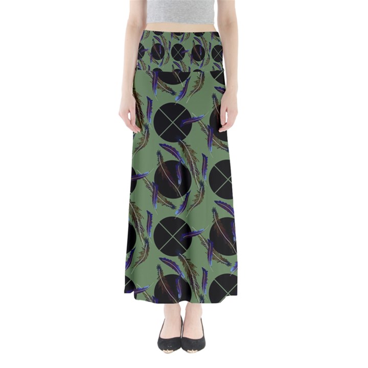 Feathers Pattern Full Length Maxi Skirt