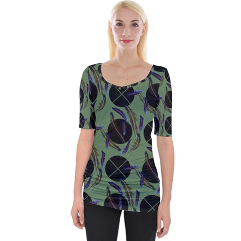 Feathers Pattern Wide Neckline Tee by bloomingvinedesign