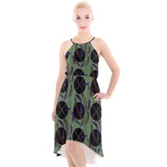 Feathers Pattern High-low Halter Chiffon Dress  by bloomingvinedesign