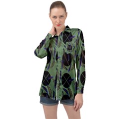 Feathers Pattern Long Sleeve Satin Shirt