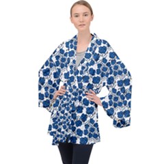 Blue Roses Velvet Kimono Robe