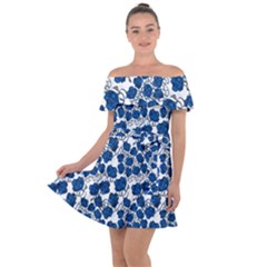 Blue Roses Off Shoulder Velour Dress by bloomingvinedesign