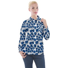 Blue Roses Women s Long Sleeve Pocket Shirt