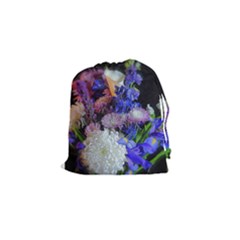 Blue White Purple Mixed Flowers Drawstring Pouch (small) by bloomingvinedesign