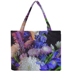 Blue White Purple Mixed Flowers Mini Tote Bag by bloomingvinedesign