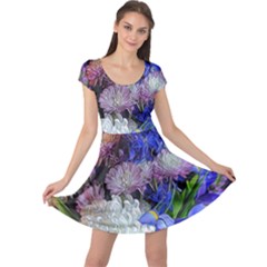 Blue White Purple Mixed Flowers Cap Sleeve Dress by bloomingvinedesign