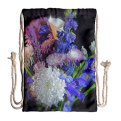 Blue White Purple Mixed Flowers Drawstring Bag (large) by bloomingvinedesign