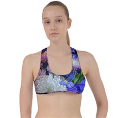 Blue White Purple Mixed Flowers Criss Cross Racerback Sports Bra by bloomingvinedesign