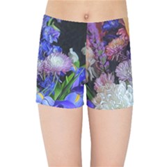 Blue White Purple Mixed Flowers Kids  Sports Shorts by bloomingvinedesign