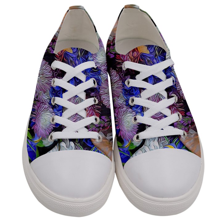 Blue White Purple Mixed Flowers Women s Low Top Canvas Sneakers