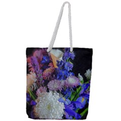 Blue White Purple Mixed Flowers Full Print Rope Handle Tote (large) by bloomingvinedesign