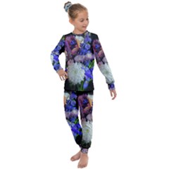 Blue White Purple Mixed Flowers Kids  Long Sleeve Set  by bloomingvinedesign