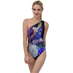 Blue White Purple Mixed Flowers To One Side Swimsuit by bloomingvinedesign